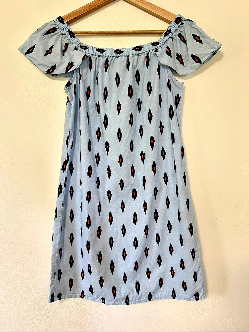 J.Crew Off-The-Shoulder Ikat Print Dress Mini Blue & Orange XS